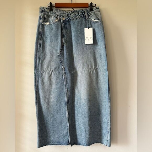 Zara TRF LONG DENIM SKIRT Size L - Picture 2 of 8